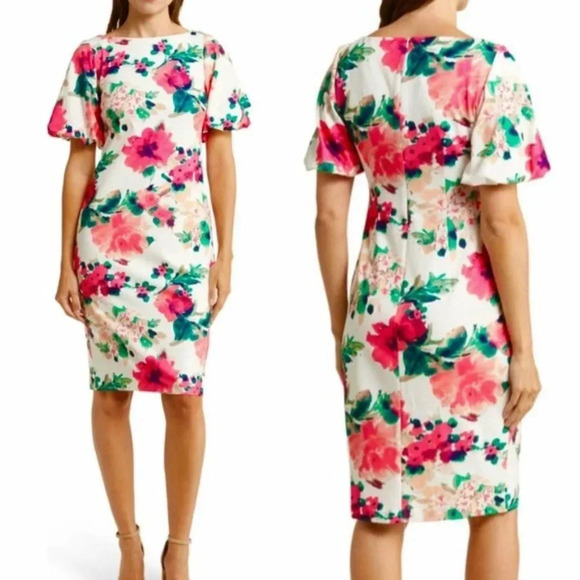 Eliza J Puff Sleeve Floral Sheath Dress Size 4 NWT - Picture 2 of 14